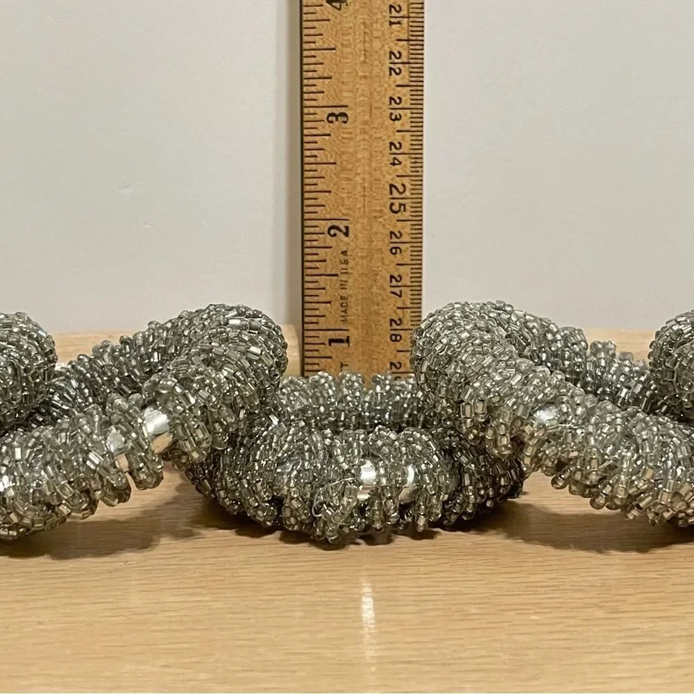 Glass Beaded Sparkly Silver Napkin Rings Holiday Special Occasion Party Set of 6